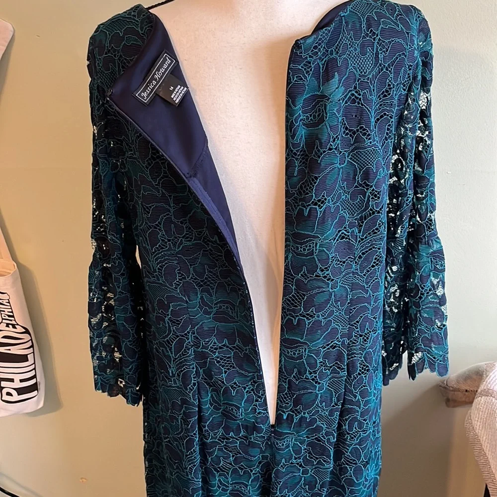 Green Lace Shift Dress with Scalloped Hem